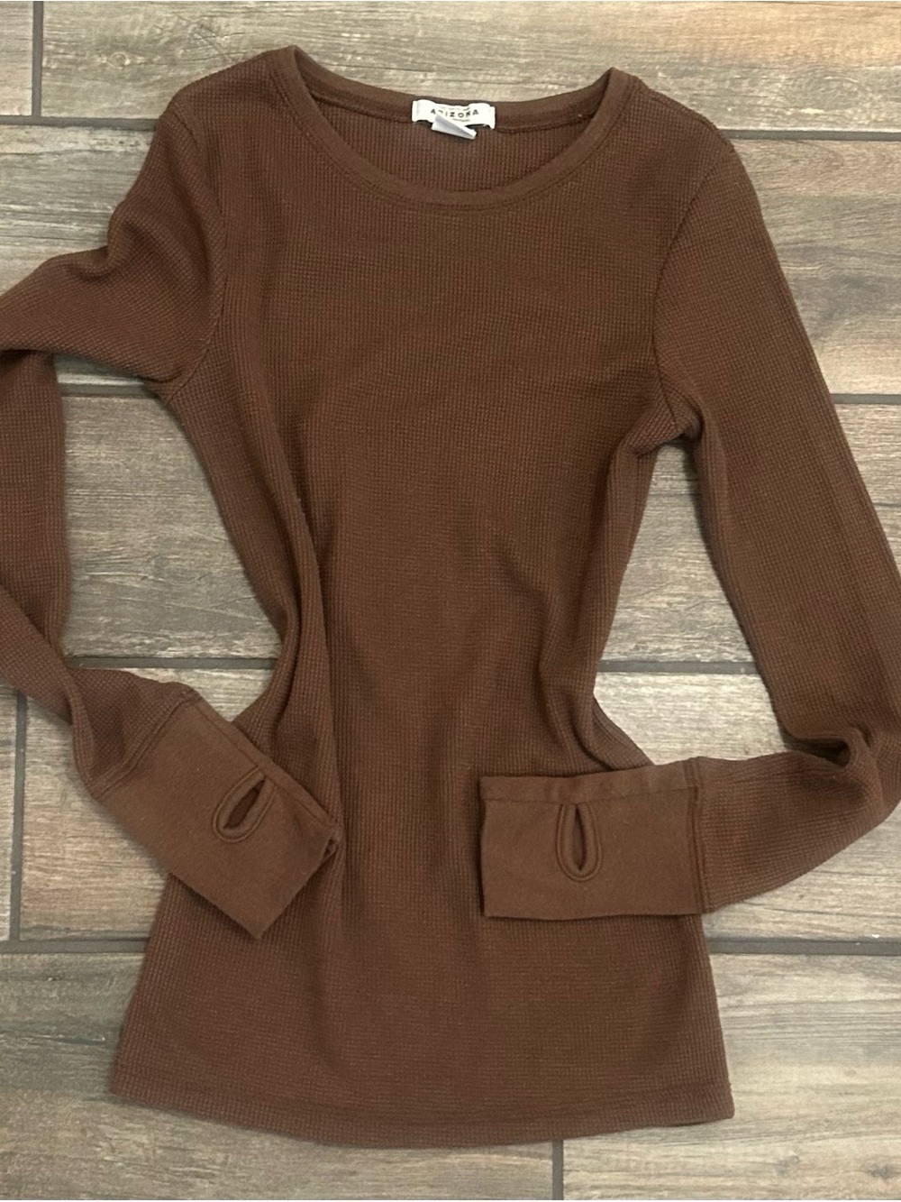 Arizona Jean Company Brown Waffle-Knit Long Sleeve Top